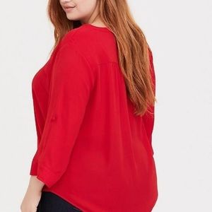 Torrid Red 3/4 Sleeve Pocket Blouse w/ Buttons